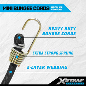 XSTRAP STANDARD mini bungee cords secure motorcycle cargo and gear.