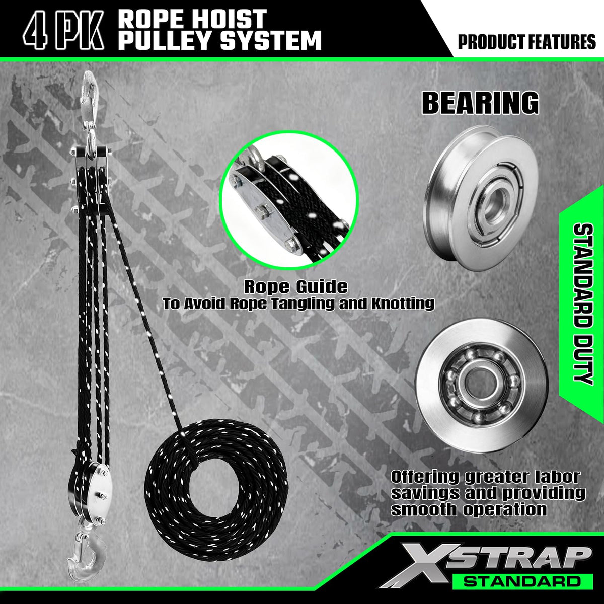 XSTRAP STANDARD 50-foot rope extends reach for overhead lifts.