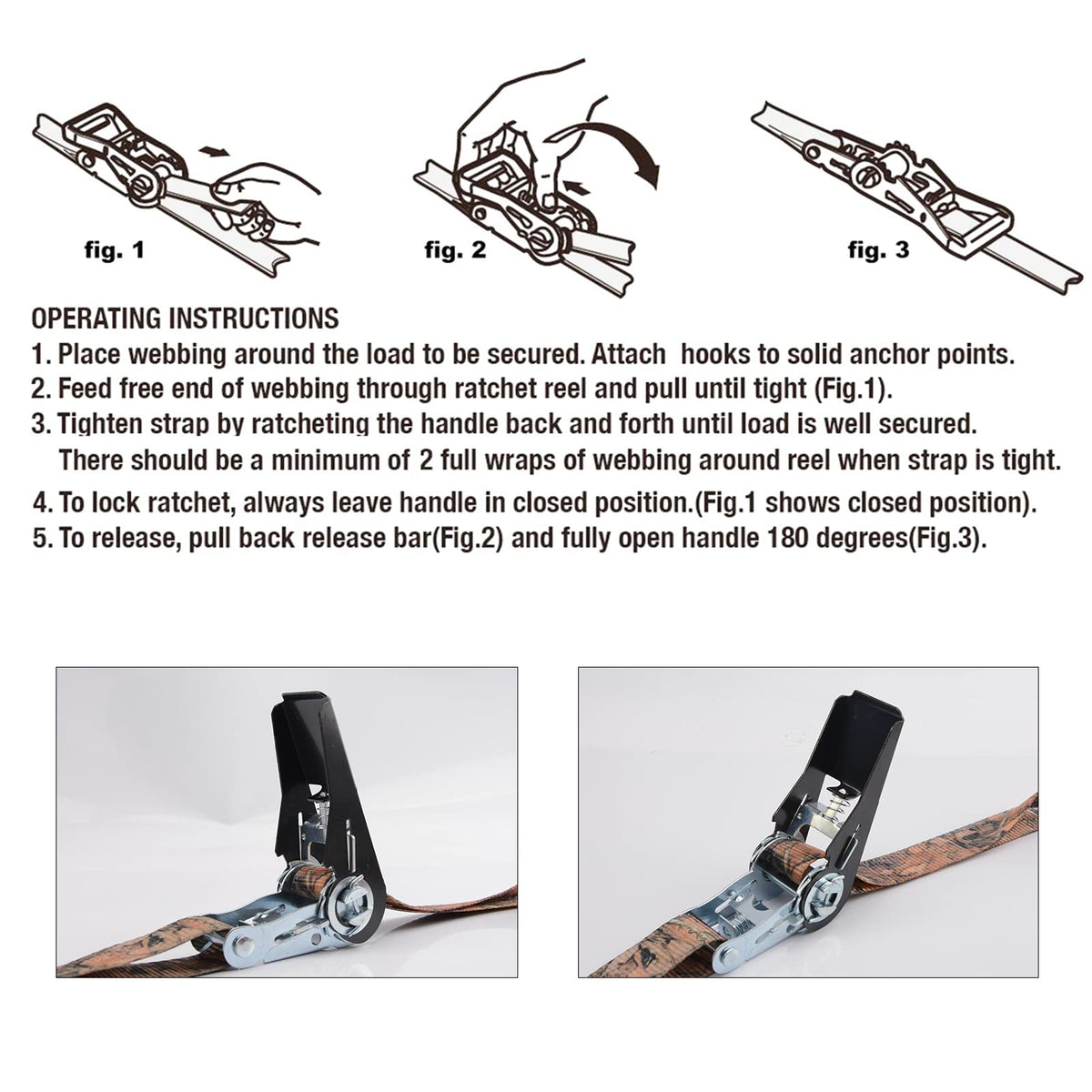 XSTRAP STANDARD camouflage ratchet straps secure appliances and cargo on trucks.