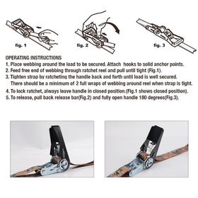 XSTRAP STANDARD camouflage ratchet straps secure appliances and cargo on trucks.