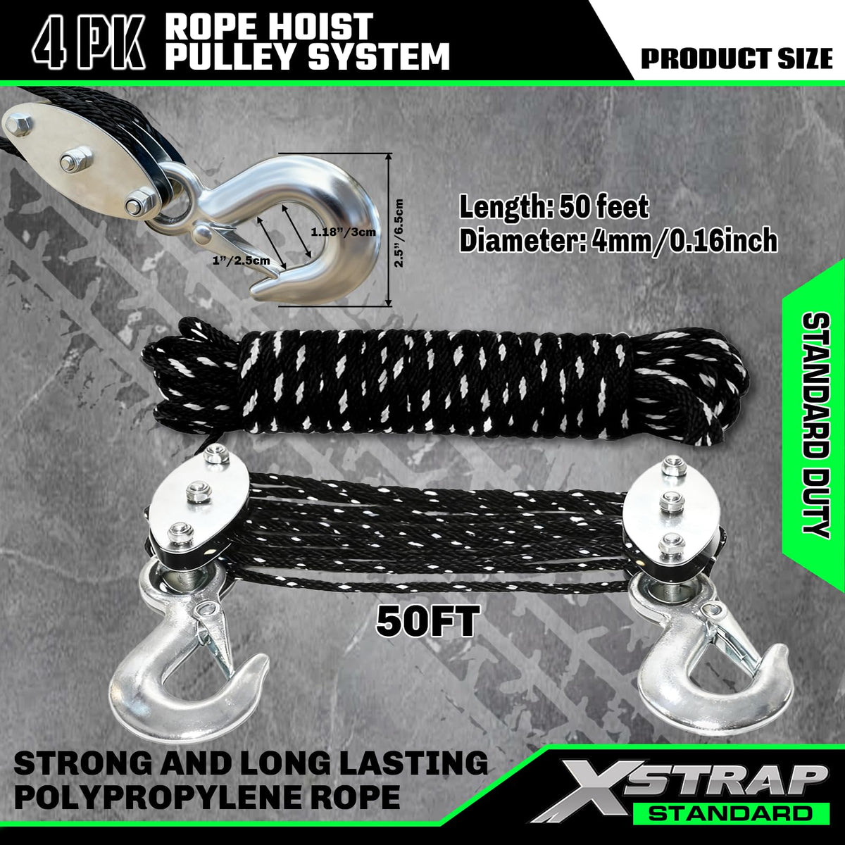 XSTRAP STANDARD metal wheels with bearing reduce lifting effort.