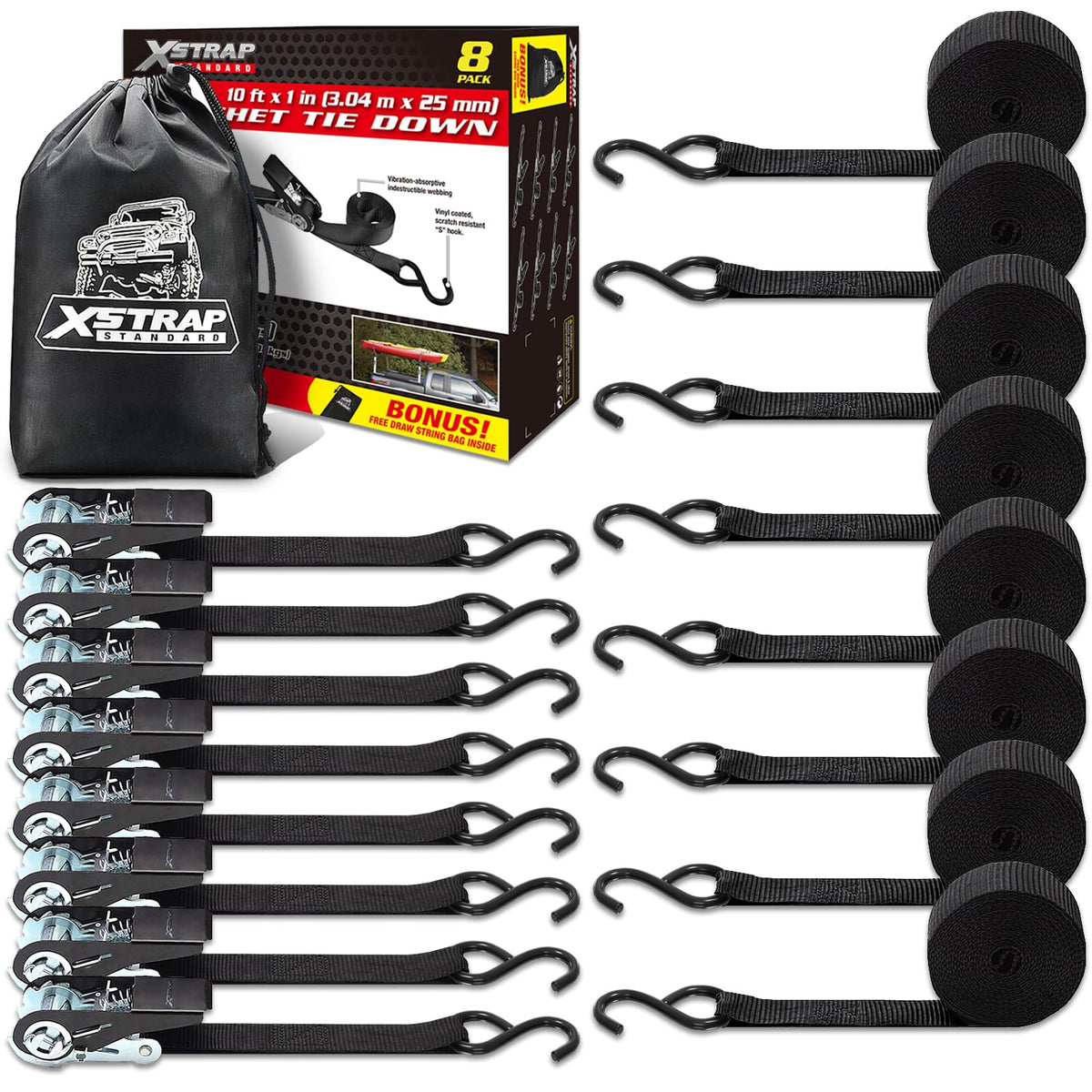 XSTRAP STANDARD ratchet tie-down 1in 10ft secures cargo during transport