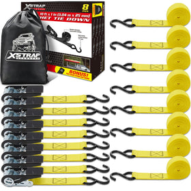 XSTRAP STANDARD ratchet tie down 8-pack with yellow straps for secure cargo in transit