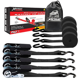 XSTRAP STANDARD ratchet tie down 10ft strap with coated S-hooks protects surfaces during transport.