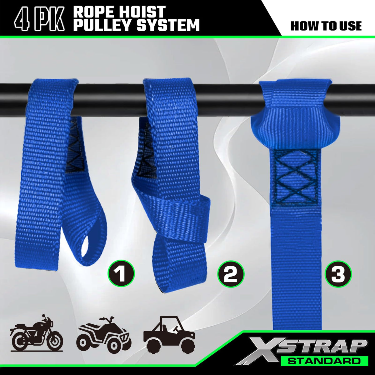 XSTRAP STANDARD safety hooks securing the hoist during operation.