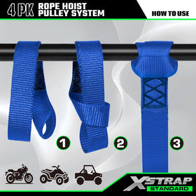 XSTRAP STANDARD safety hooks securing the hoist during operation.