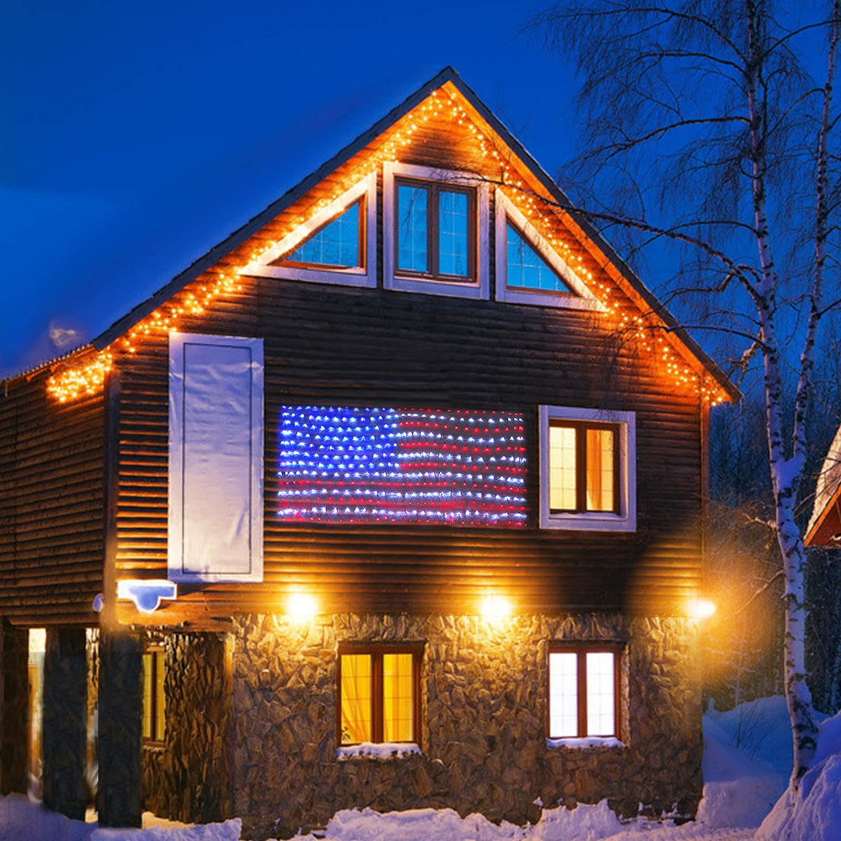 XTF2015 LED flag net lights outdoors on yard for celebration lighting