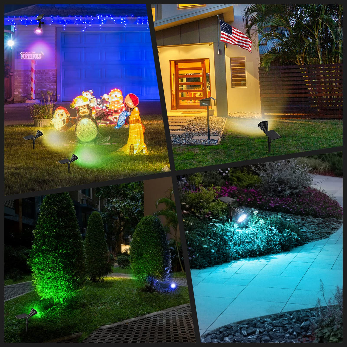 XTGTP Solar Color Spotlight color cycle showcases auto and fixed colors for mood lighting