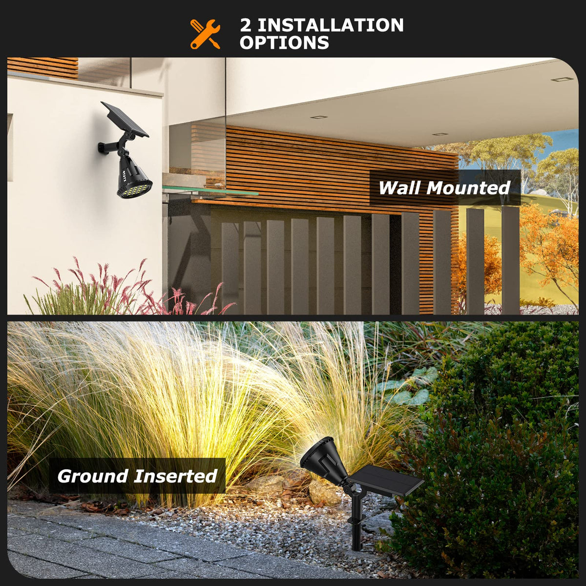 XTGTP Solar Spot Light stake installation shown in the ground