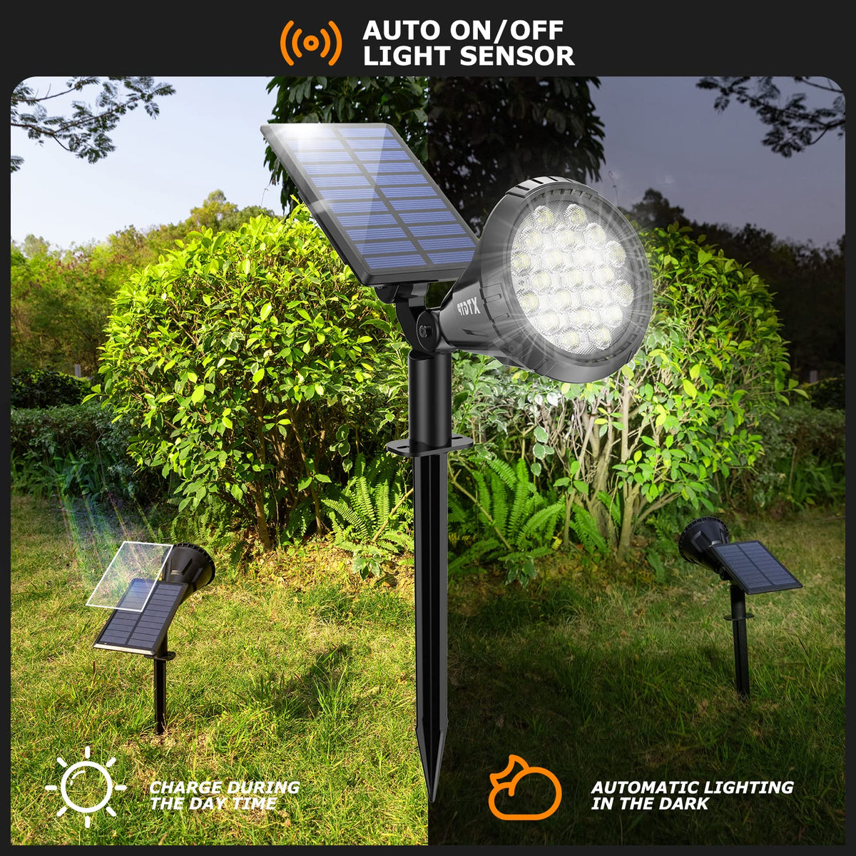 XTGTP Solar Spot Light two-pack providing broad outdoor coverage