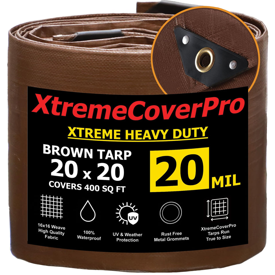 XTREME COVER PRO 20x20 tarp roll protects gear from rain and sun