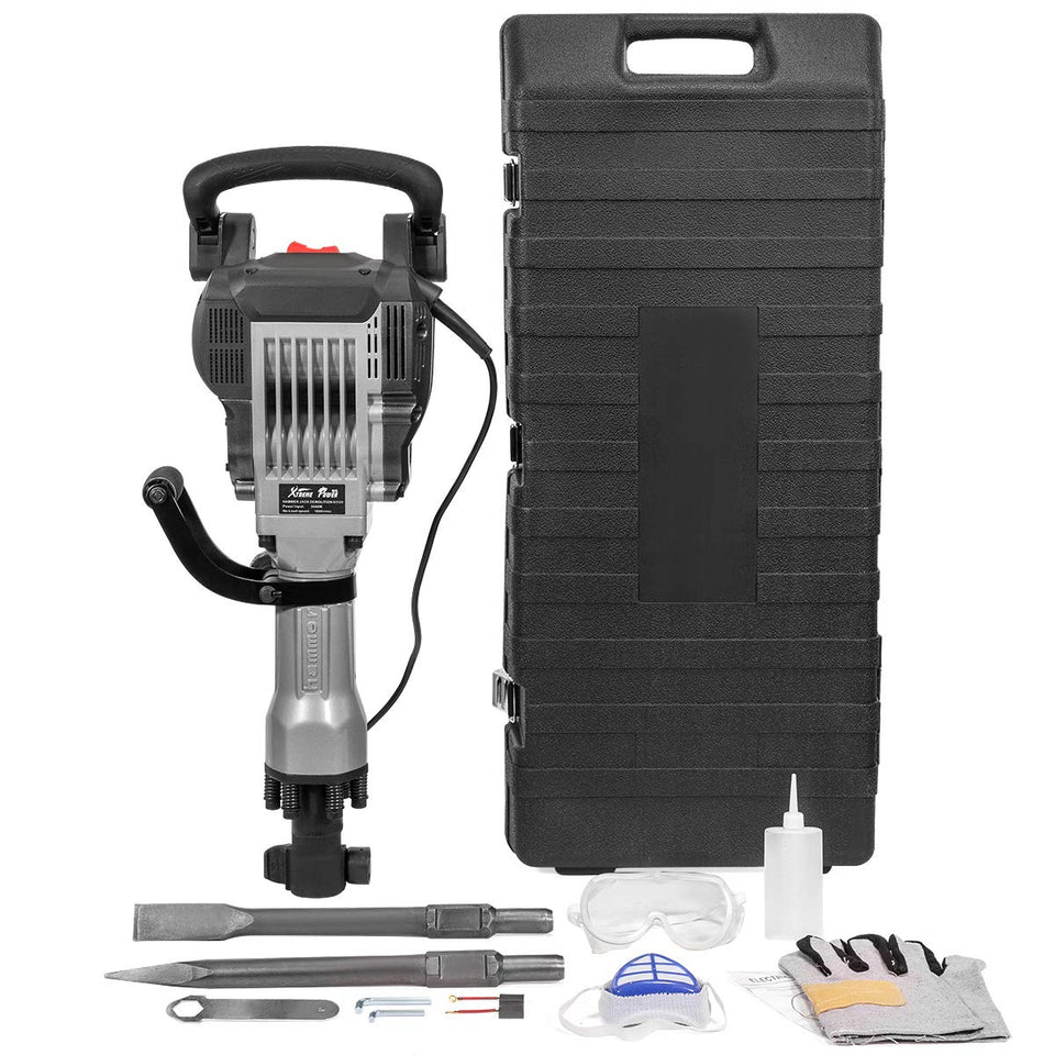 XtremepowerUS 3600W demolition hammer in use for heavy concrete work