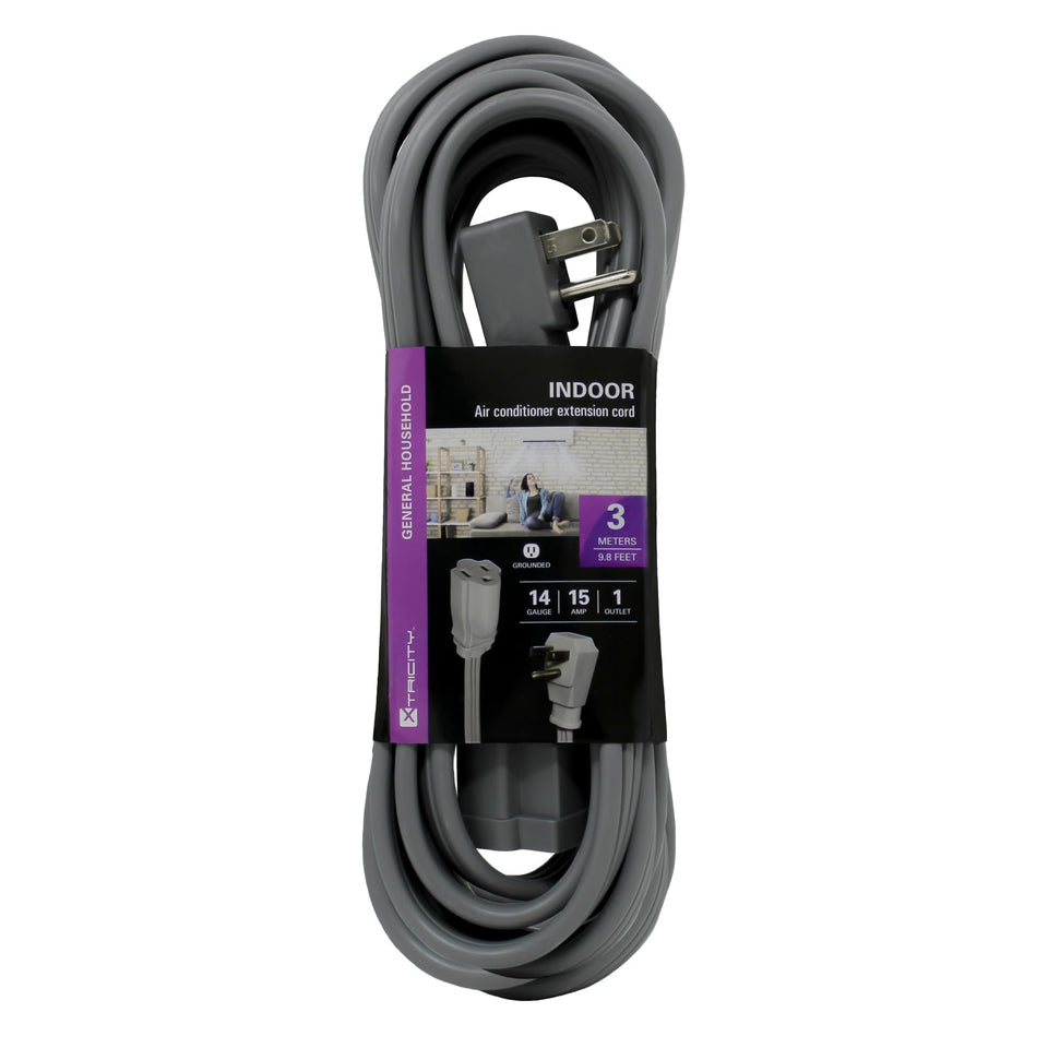 Xtricity 10ft heavy-duty extension cord with grey flat plug for wall-saver setup