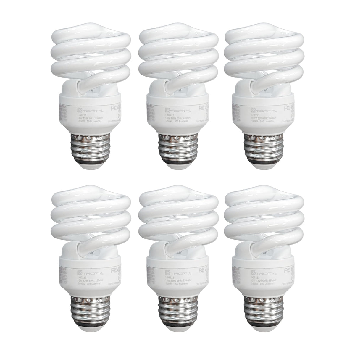 Xtricity T2 spiral bulb front view delivering warm 2700K glow for cozy spaces.