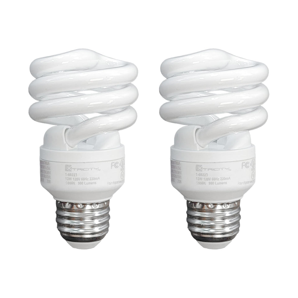 Xtricity T2 spiral CFL bulb close-up highlighting compact design.