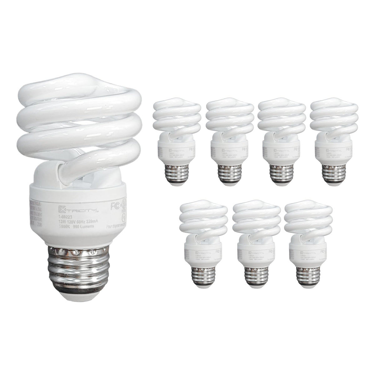 Xtricity T2 spiral CFL bulb in an eight-pack for easy room brightness.