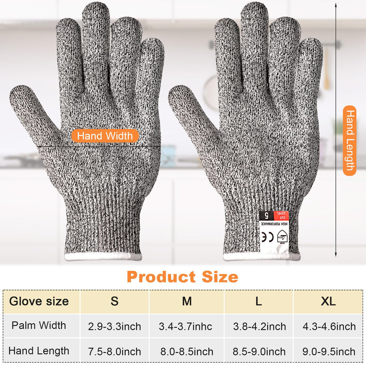 Xuhal Level 5 protection kitchen gloves safeguard hands during sharp tasks.