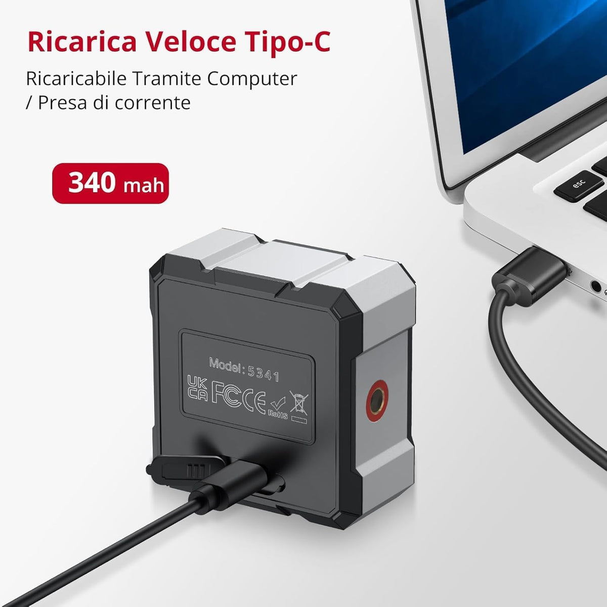XUNTOP angle finder USB-C charging powers the compact unit.