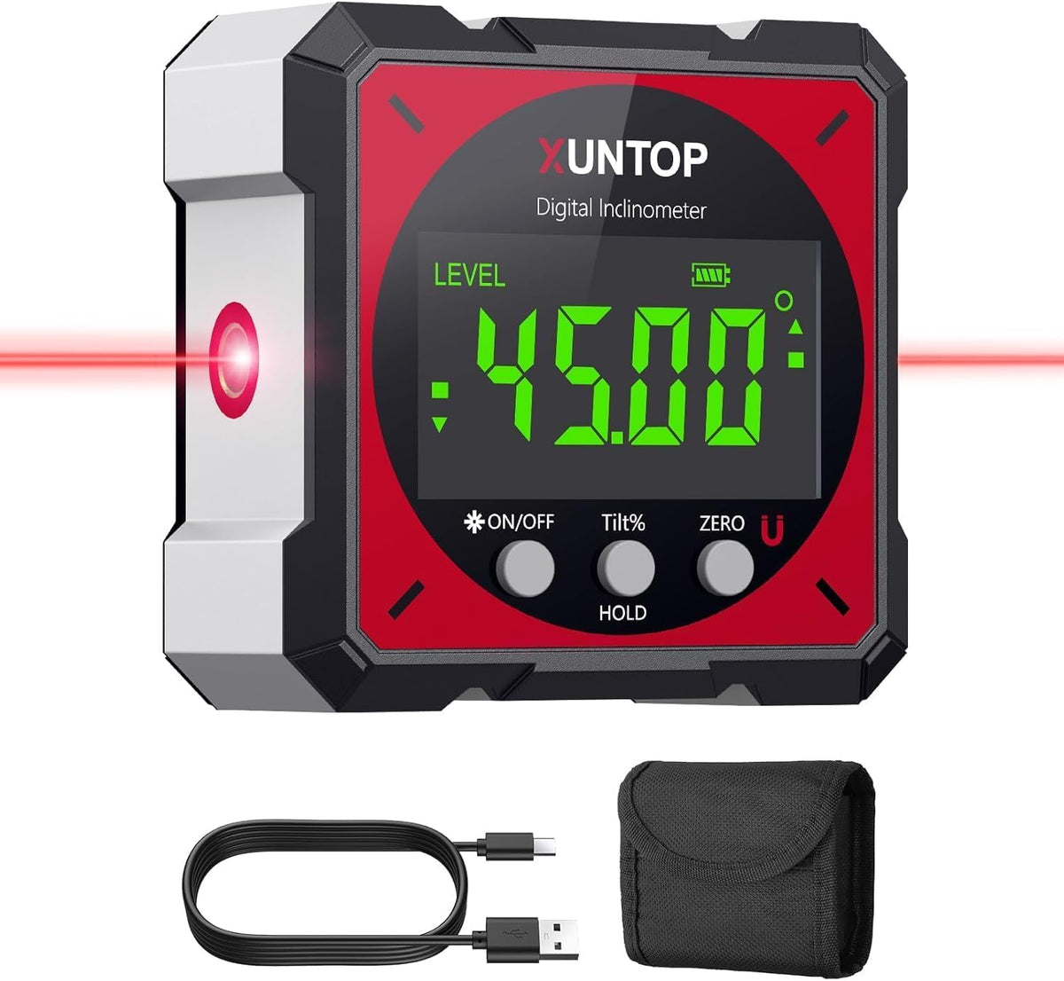 XUNTOP angle finder laser display readout for quick angle checks.