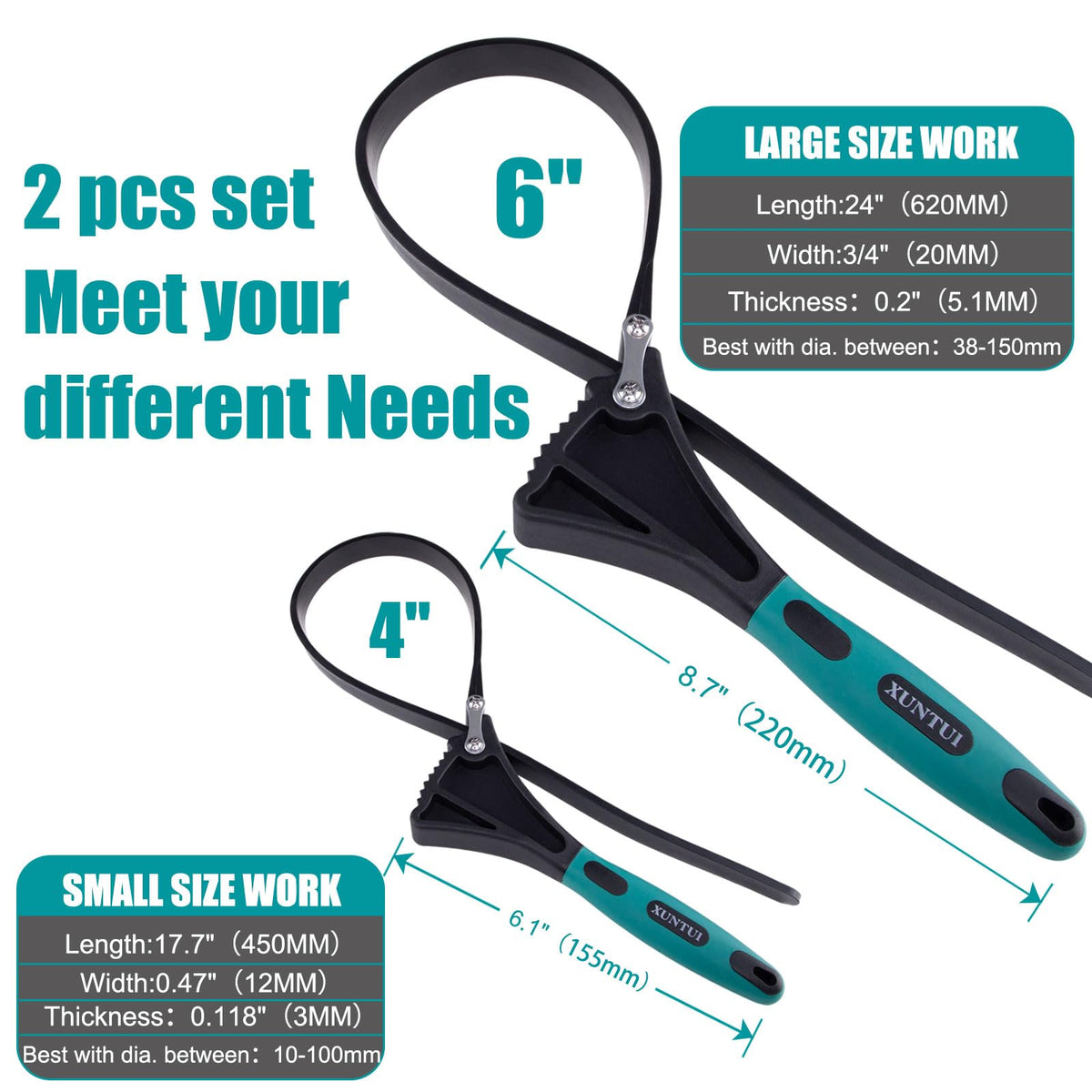 XUNTUI 4-inch strap wrench close-up showing grip and texture