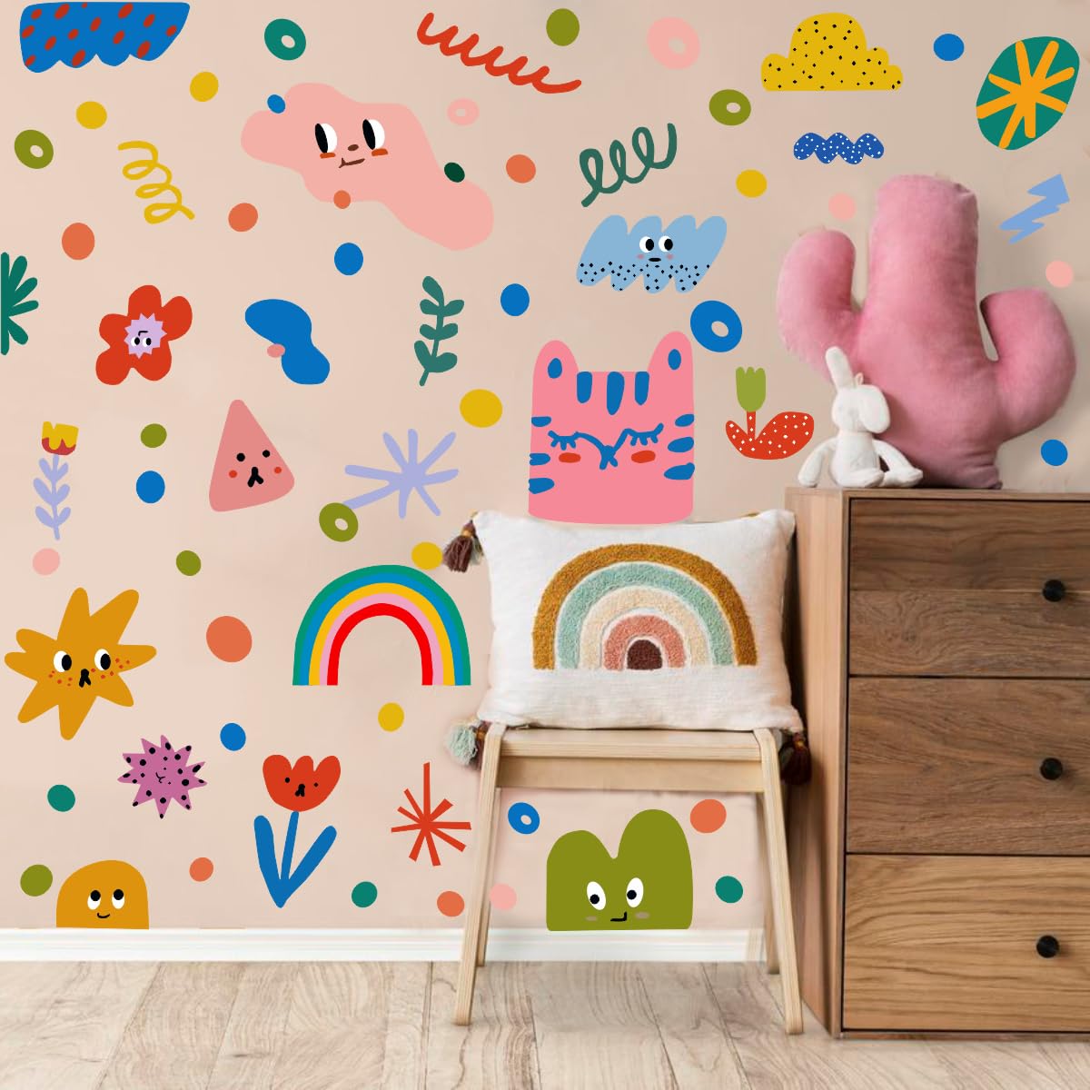 XUOIAYNB colorful cat wall sticker enhances classroom decor and playful spaces.