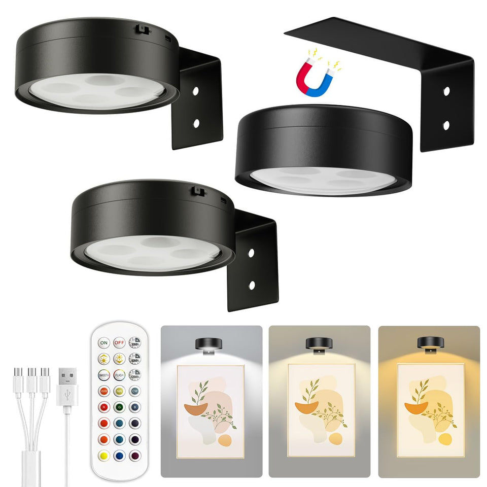 Xuolder picture light on wall with remote control highlighting art with adjustable brightness