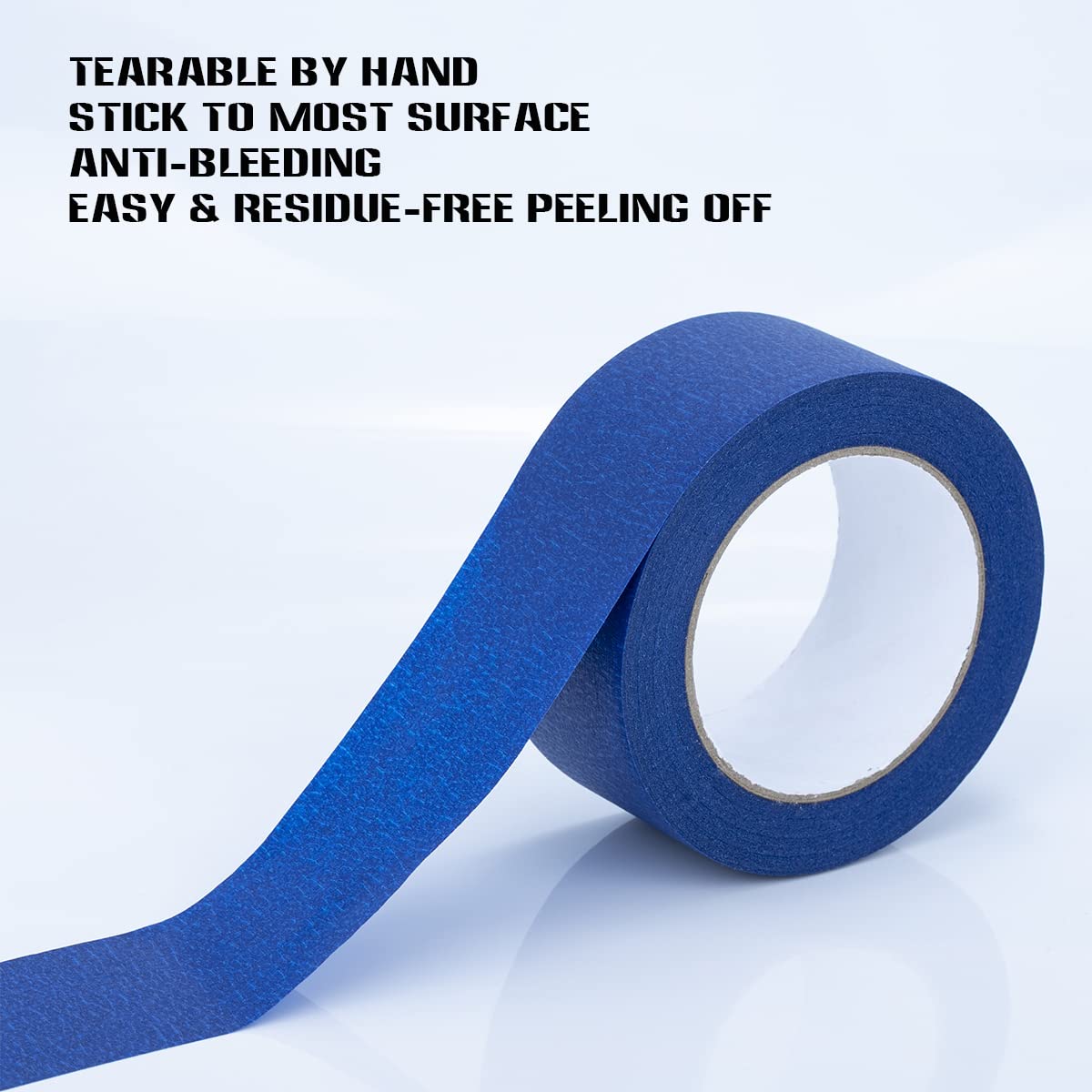 XUXU blue tape adheres to glass, metal, wood, and vinyl surfaces.