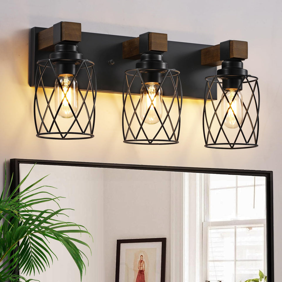 XvmBvm farmhouse vanity light over mirror with black metal shade enhances bathroom ambiance