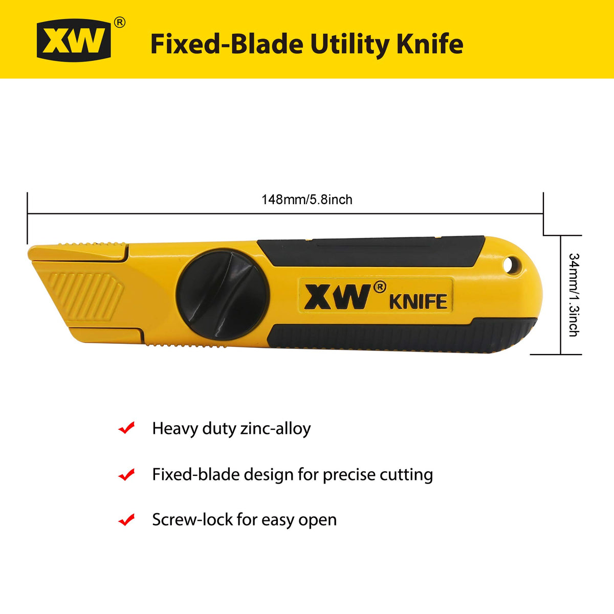 XW fixed-blade knife blade stored inside shell for safety