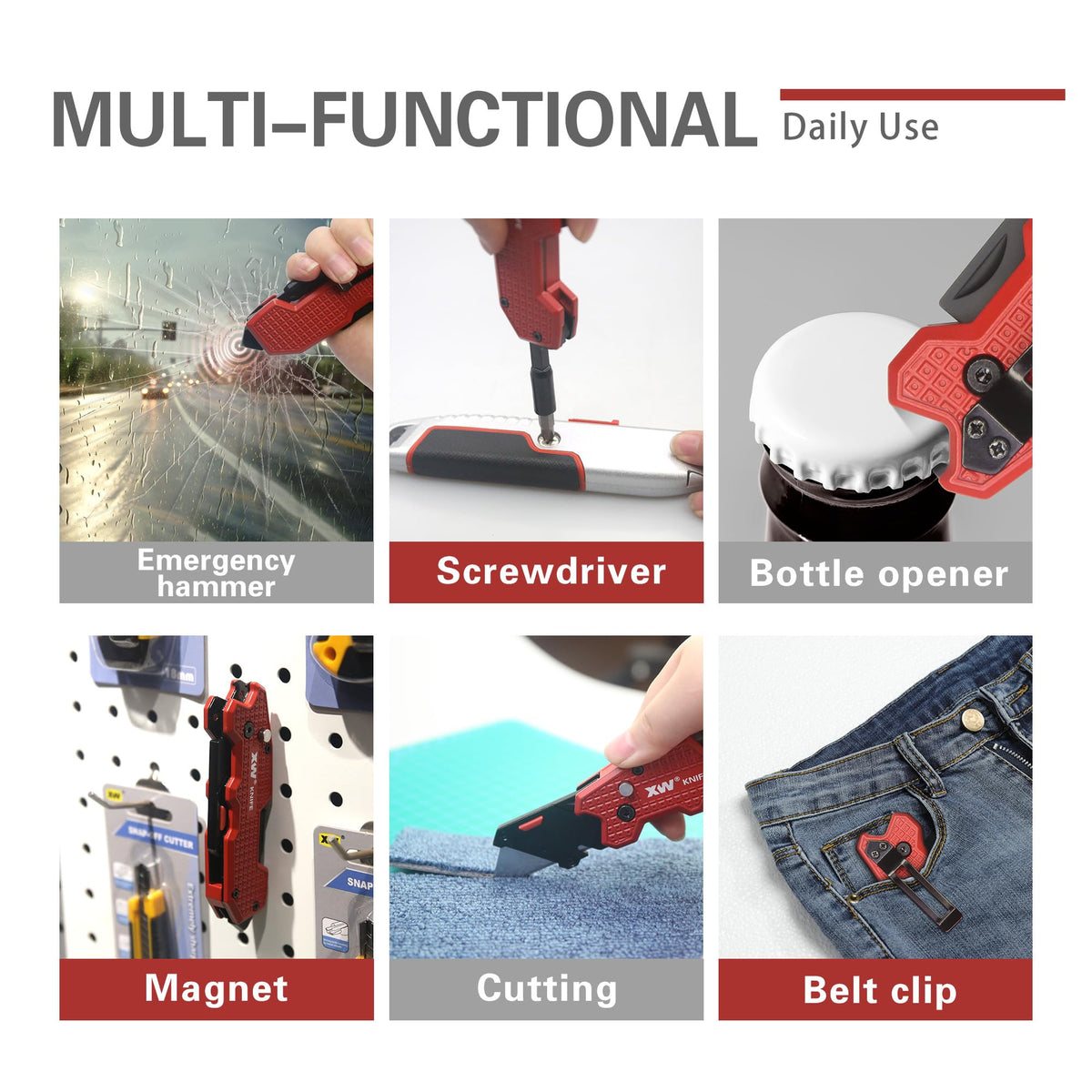 XW folding knife belt clip for easy carry on job sites.