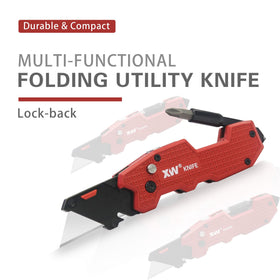 XW folding knife showcasing liner lock safety during operation.