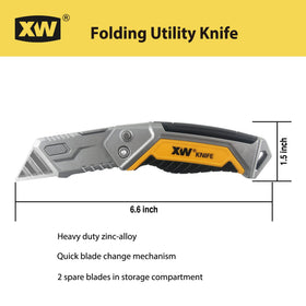XW lock-back folding knife keeps blades secure when folded for safe storage.