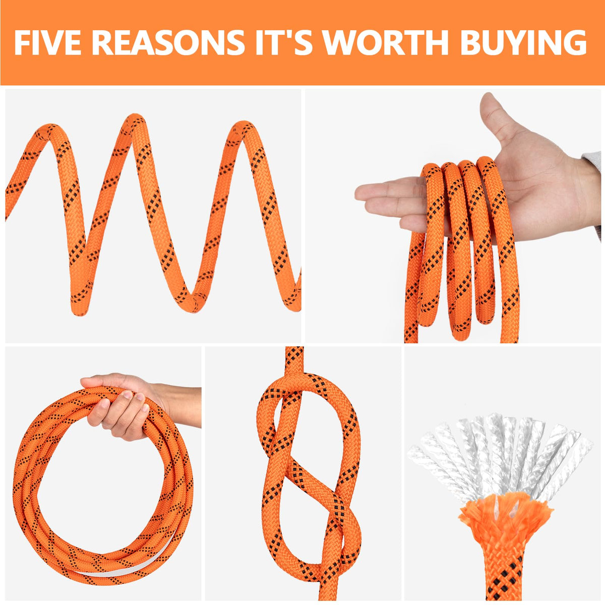 XXBEN bright orange rope enhances visibility in outdoor environments for safer handling.