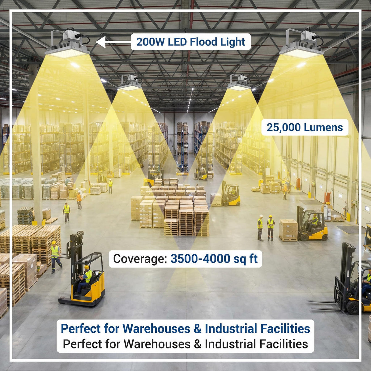 XXBSAZ 200W LED flood light mounted on wall for easy installation.