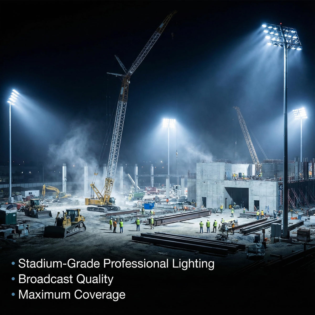 XXBSAZ LED flood light at a construction site with broad reach