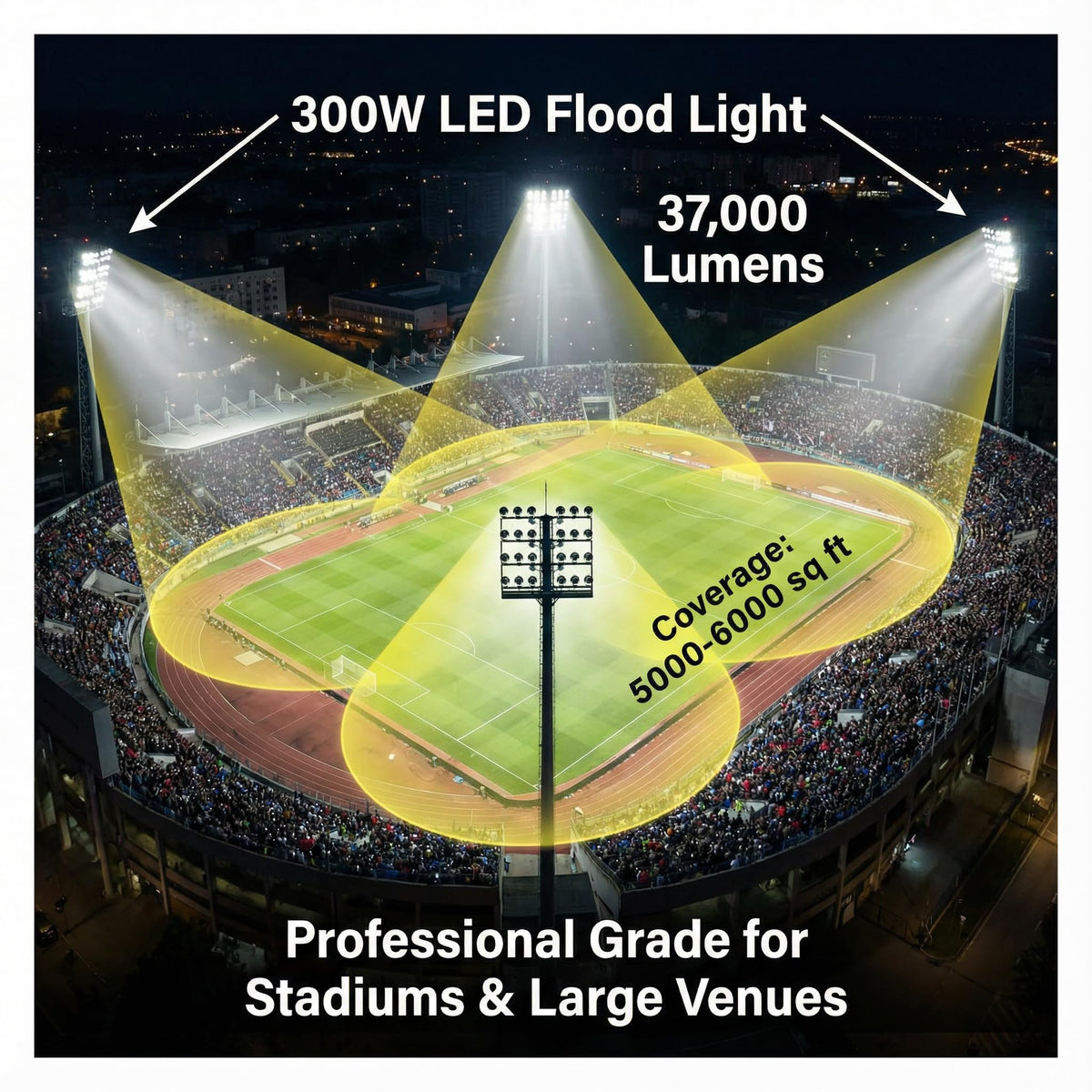 XXBSAZ LED flood light in a parking lot at night with strong illumination
