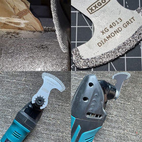 XXGO warning image indicating not for cutting tile or hard wall surfaces.
