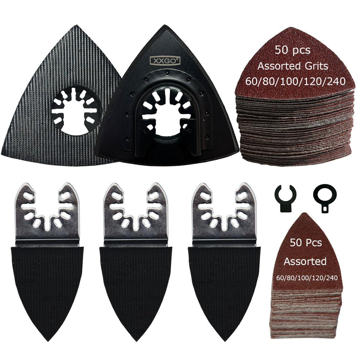 XXGO oscillating multi-tool sanding pads kit for versatile grinding and finishing.
