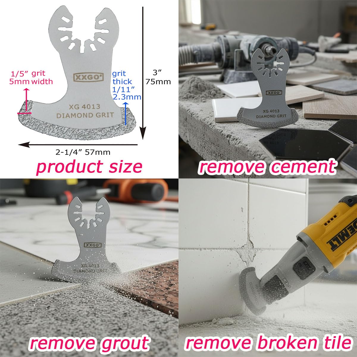 XXGO XG8020S blades with 2.3mm thickness for durable grout removal.
