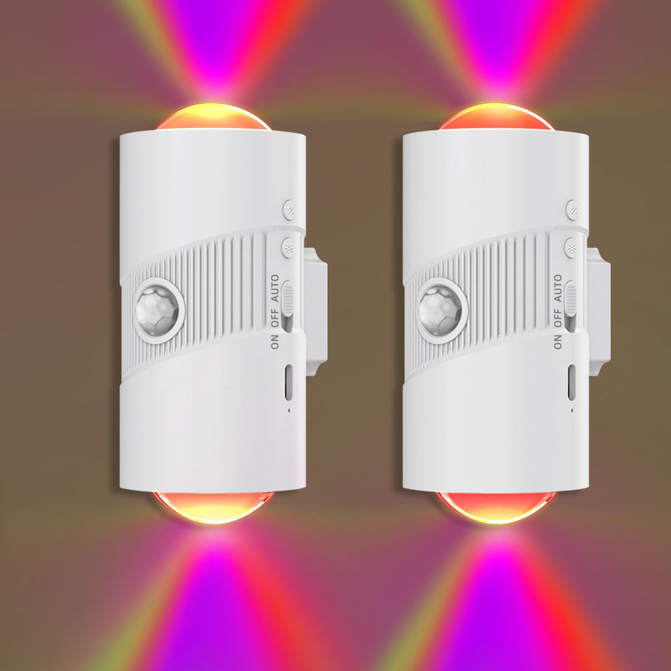XXMANX Rechargeable RGB night light with motion sensor provides cordless, convenient illumination.