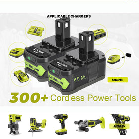 XXPYYGU battery attached to a Ryobi tool demonstrating plug-and-play use.
