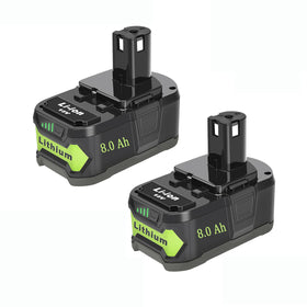 XXPYYGU Ryobi 18V 8.0Ah front view battery for extended run time.