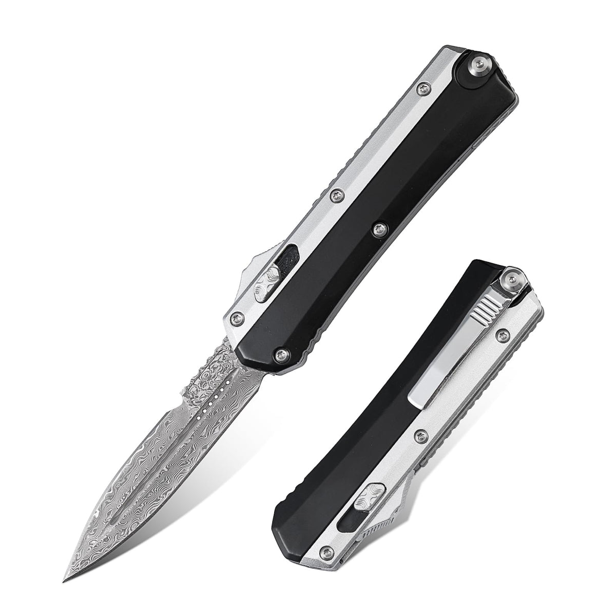 XXV Damascus pocket knife with a 3.5-inch blade for everyday carry and outdoor tasks.