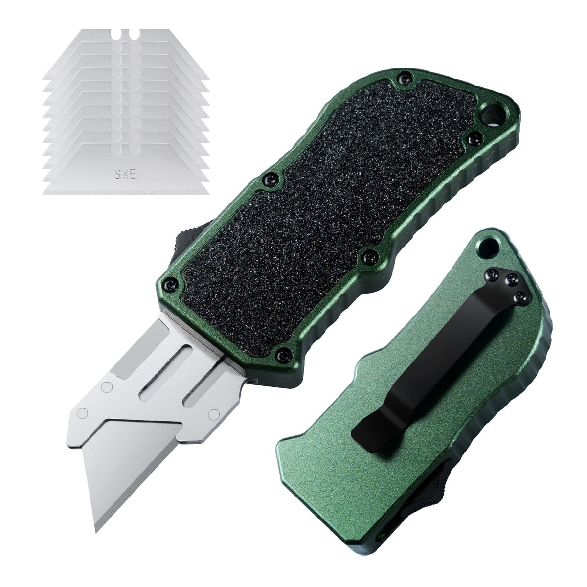 XXV OTF aluminum utility knife front view showing compact, safe design for everyday tasks