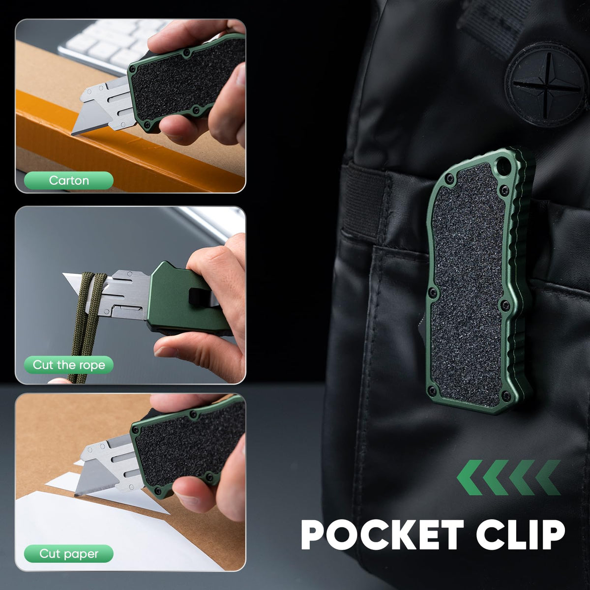 XXV green aluminum knife with slim silhouette for everyday use