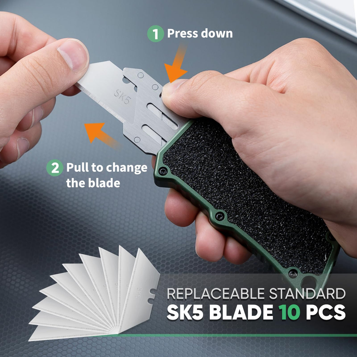 XXV OTF knife with retractable blade for safer cutting in tight spaces