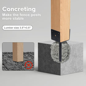 XYADX 4x4 base elevates wood posts away from damp concrete.
