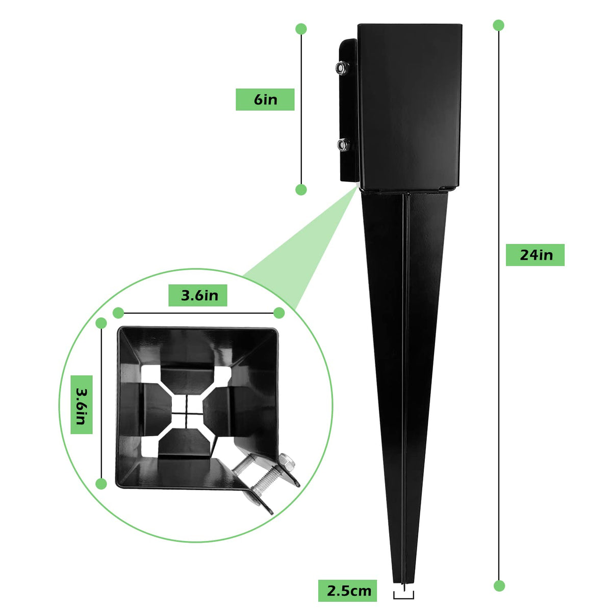 XYADX fence post anchor 24in front view shows powder coating