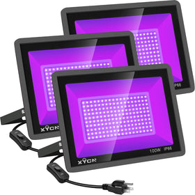 XYCN 3-pack 100W black light flood lights front view showy glow for fluorescence