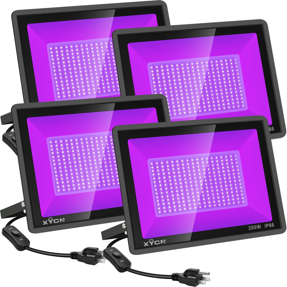 XYCN 4-pack UV blacklights for outdoor glow parties and large spaces